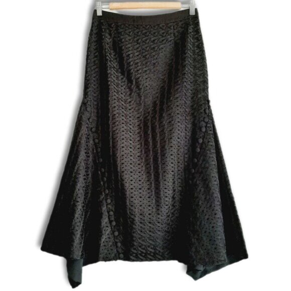 C/MEO / Collective Silver Bells Woven Texture Midi Length Skirt Black Sz M - Picture 2 of 16